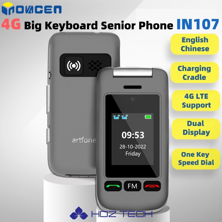 INOVAGEN 4G LTE Senior Flip Phone IN107,Speed Dial,Charging Dock,SOS Key,English and Chinese,2.4inch Color Dual LCD Display,Big Button,Big Font,Unlocked Senior Citizen Backup Phone