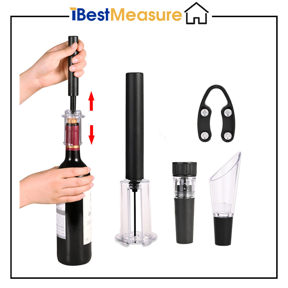 iBestMeasure 4 Pcs Wine Opener Set, Air Pressure Pump Bottle Opener Gift Box Includes Wine Opener Kit Vacuum Stopper and Wine Pourer Tool