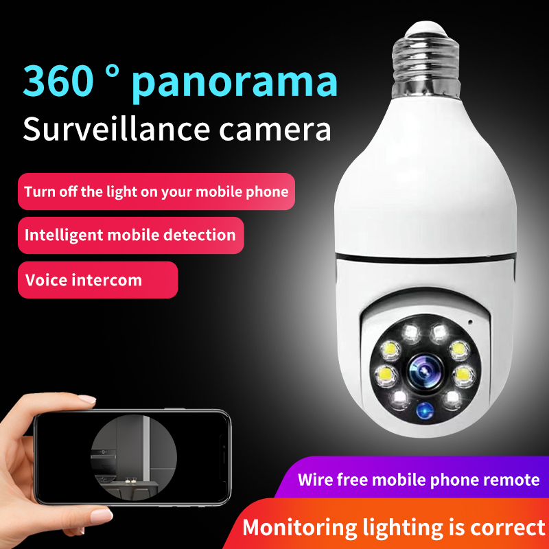 【360° panorama】camera cctv camera for home wireless with voice light bulb camera  connect to cellphone night vision 1080p hd ip camera 360° rotation two-way intercom Remote monitoring mini camera IP S