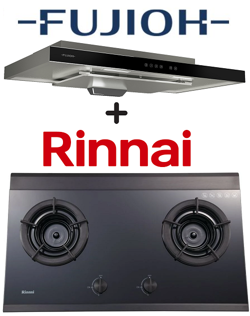 FUJIOH FR-MS1990R 90CM SLIMLINE HOOD WITH TOUCH CONTROL + RINNAI RB-2GI 2 BURNER INNER FLAME HOB WITH SAFETY VALVE
