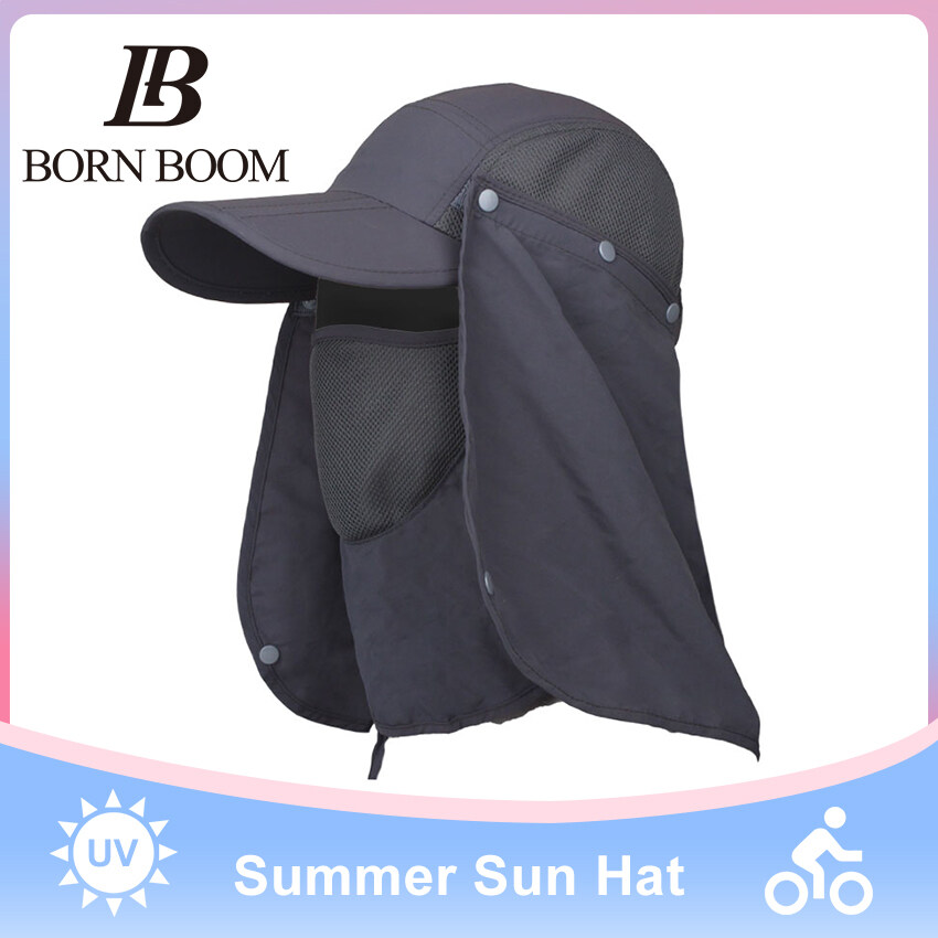 BornBoom Summer Sun Hat Unisex 360°Outdoor Sun Protection Fishing Hats UV Protective Cap Collapsible Summer Big Face Cover Beach Cap with Face Neck Cover