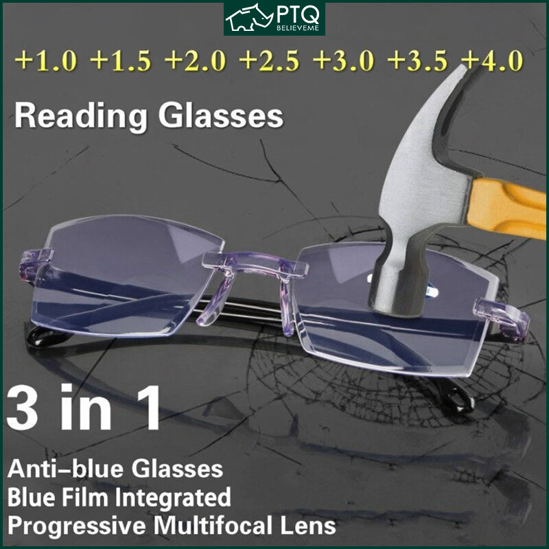Reading glasses anti-blue light frameless reading glasses anti-radiation scratch high-definition lightweight 0-4.0 PTQ