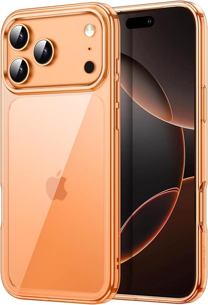 JETech Phone Case for iPhone New  17 Pro 6.3 Inch, Non-Yellowing Shockproof Phone Bumper Cover, Scratch-Resistant Transparent Back (Orange)
