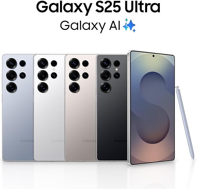 Samsung Galaxy S25 Ultra, 256GB Smartphone, Unlocked Android, AI Night Mode Camera, Snapdragon 8 Elite Fast Processor, 5000mAh Battery, Built-in S Pen, 2025, 1-Year U.S. Warranty, Titanium Black