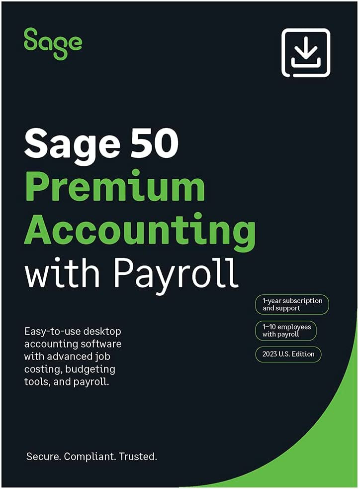 Sage 50 Premium Accounting 2023 U.S. with Payroll 1-User 1-Year Subscription Small Business Accounting Software